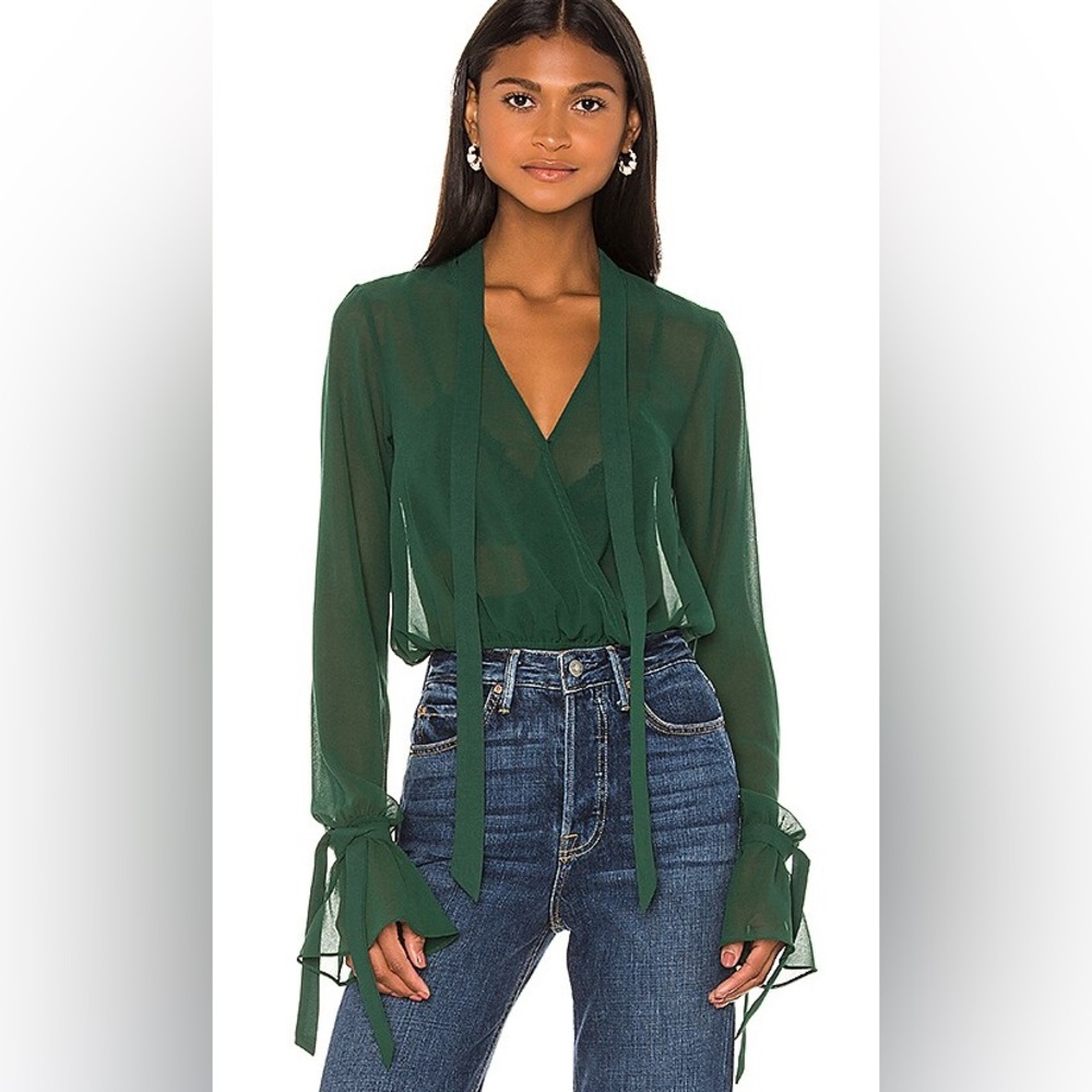 House of Harlow x REVOLVE Joli Tie Cuff Blouse in Forest Green